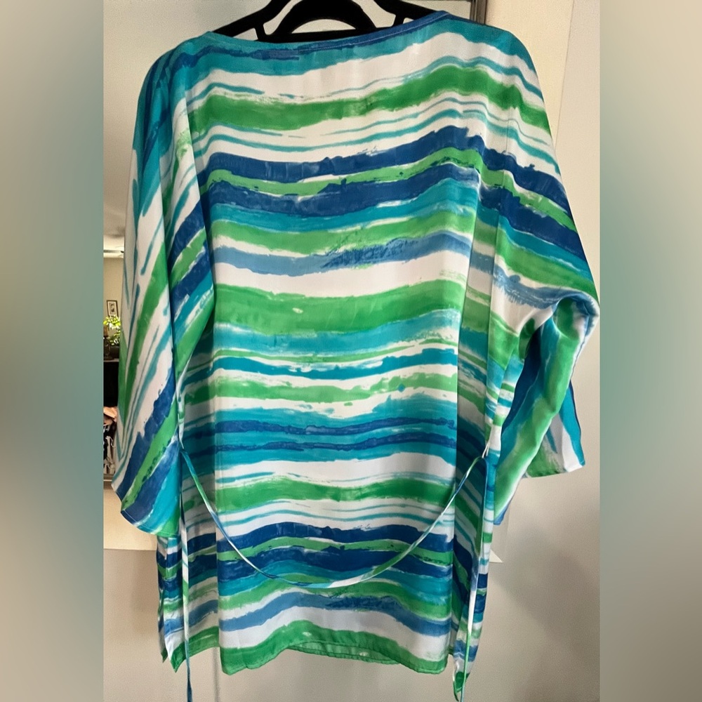 Lauren Ralph Lauren Blue & Green Watercolor Stripe Top Size XL - Picture 3 of 9